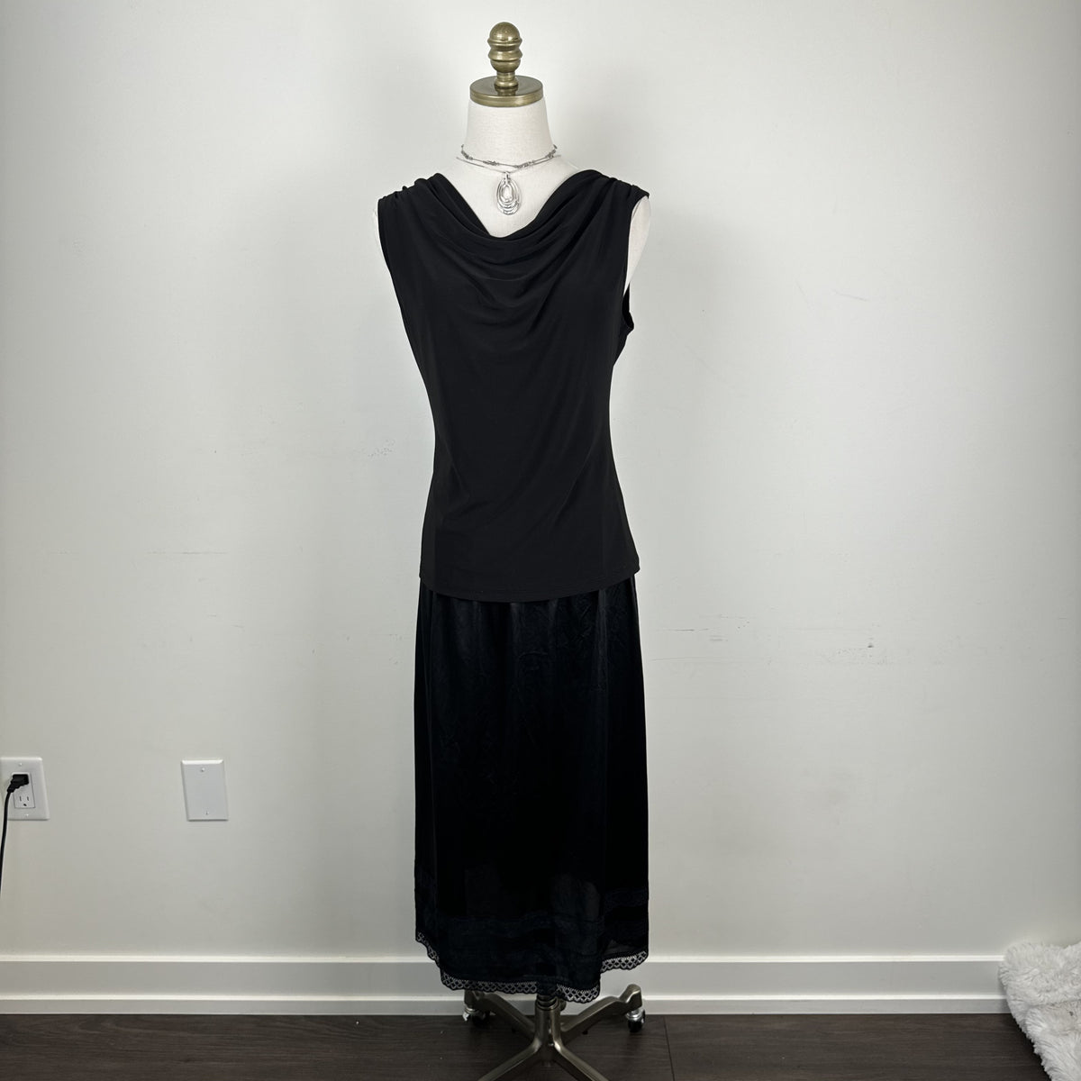 Vintage Black Cowl Neck Sleeveless Top