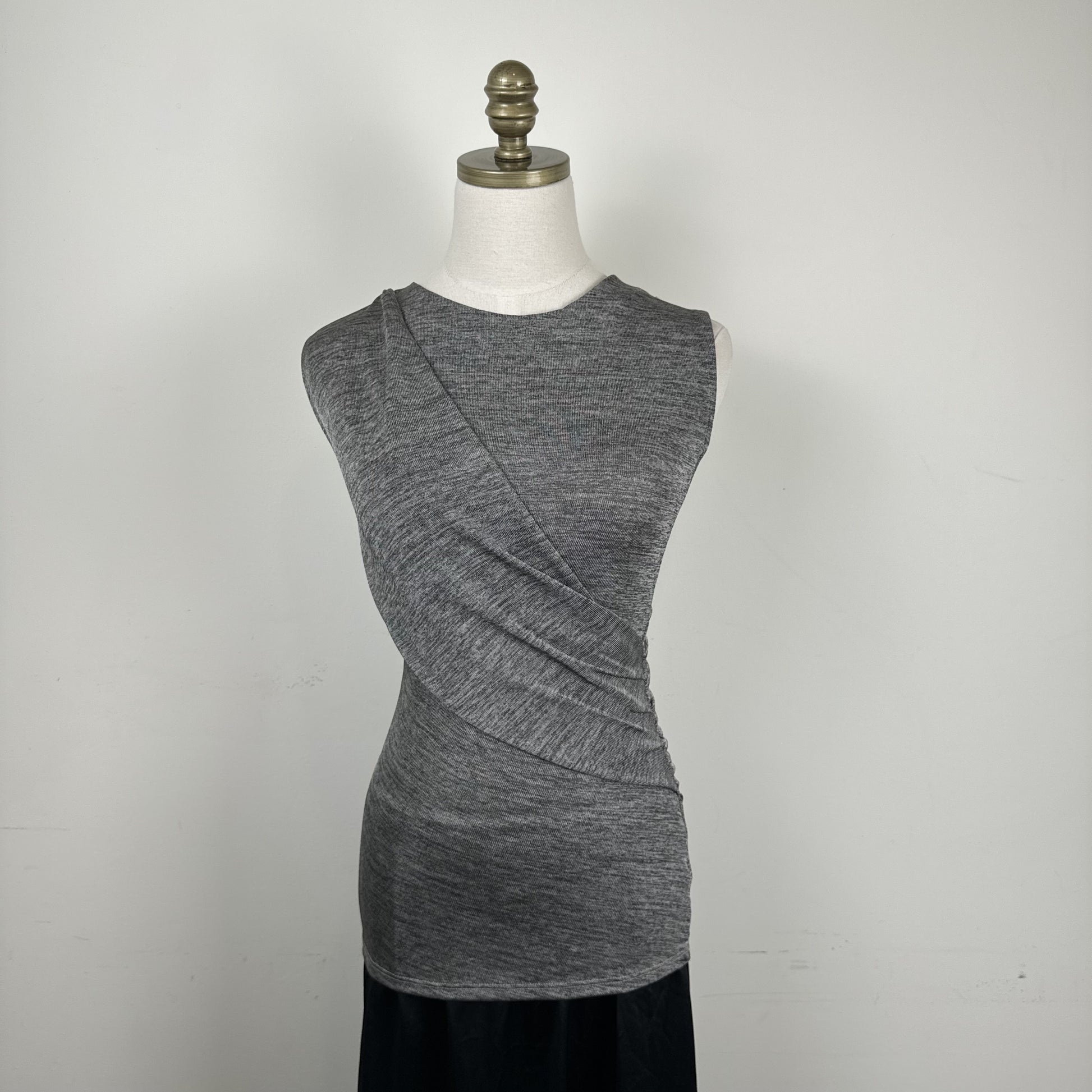 Grey High Neck Draped Sleeveless Top