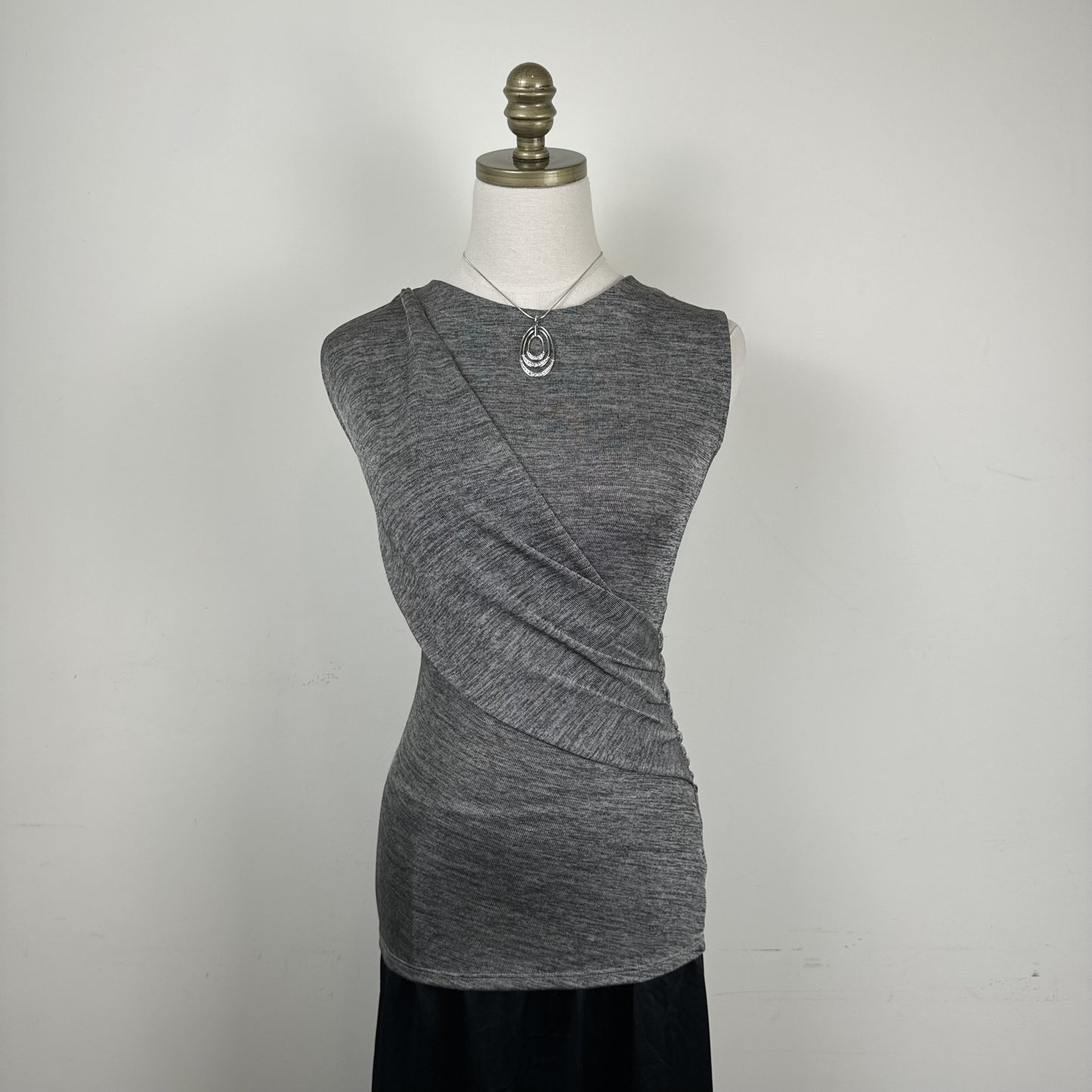 Grey High Neck Draped Sleeveless Top – view 2