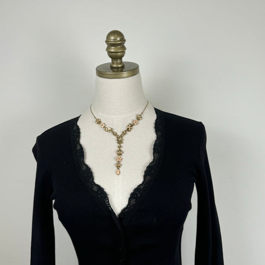 Golden Floral Beaded Statement Necklace