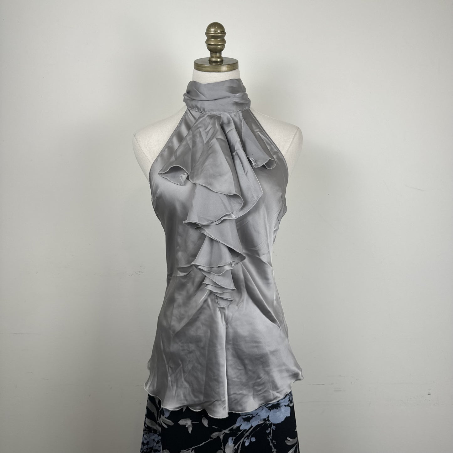 Twik Light Blue Grey Ruffled High Neck Halter Top with Open Back – view 2