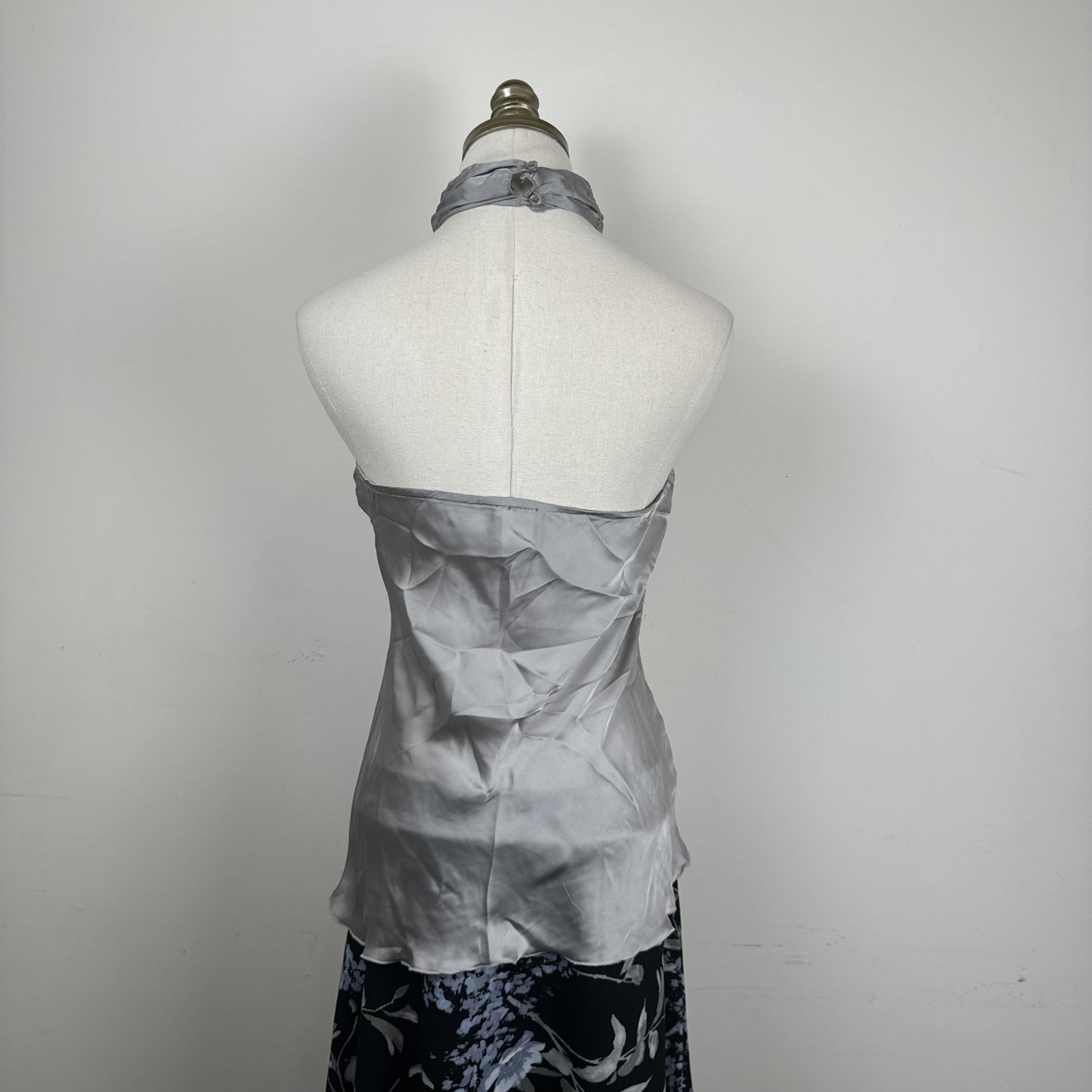 Twik Light Blue Grey Ruffled High Neck Halter Top with Open Back – view 4