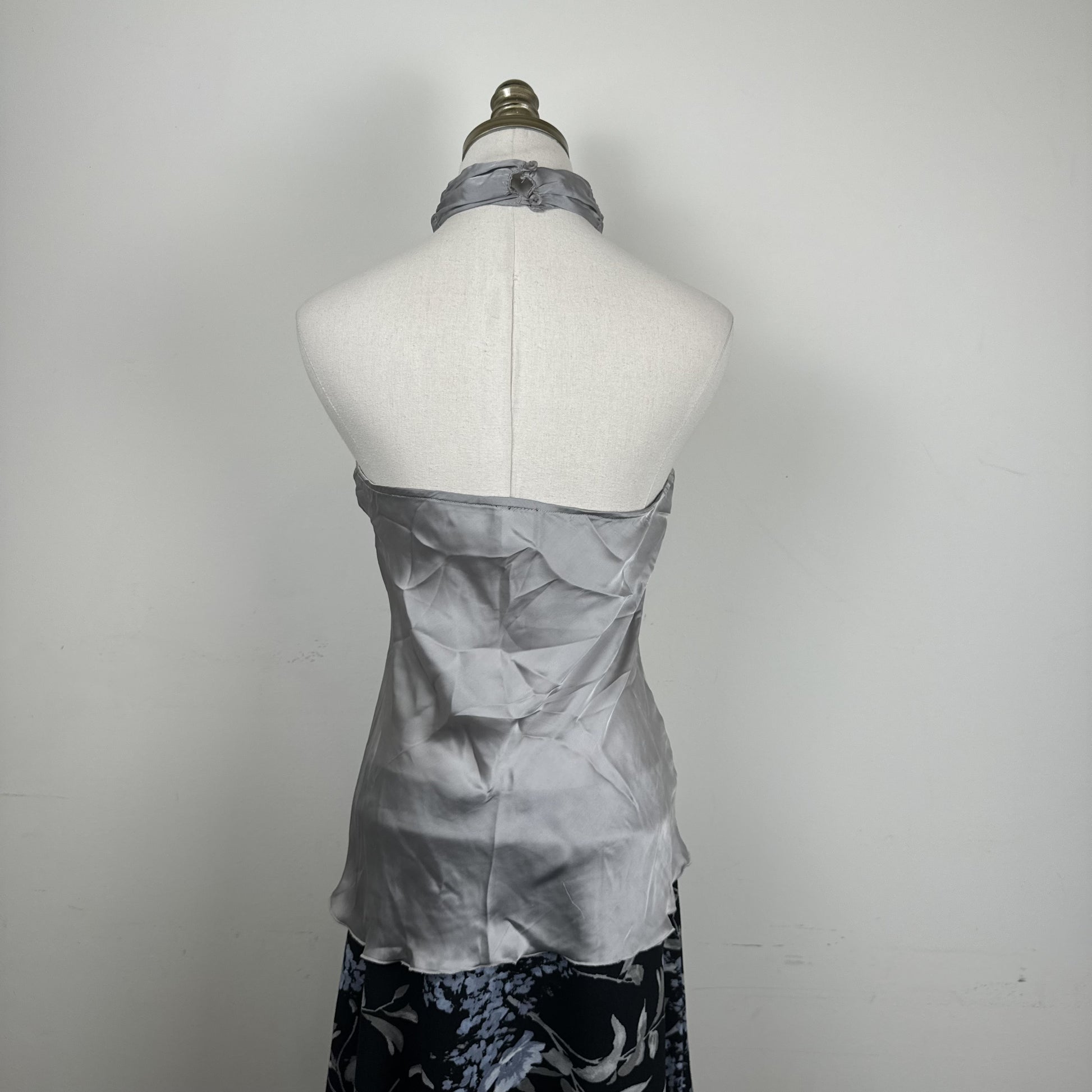 Twik Light Blue Grey Ruffled High Neck Halter Top with Open Back – view 4