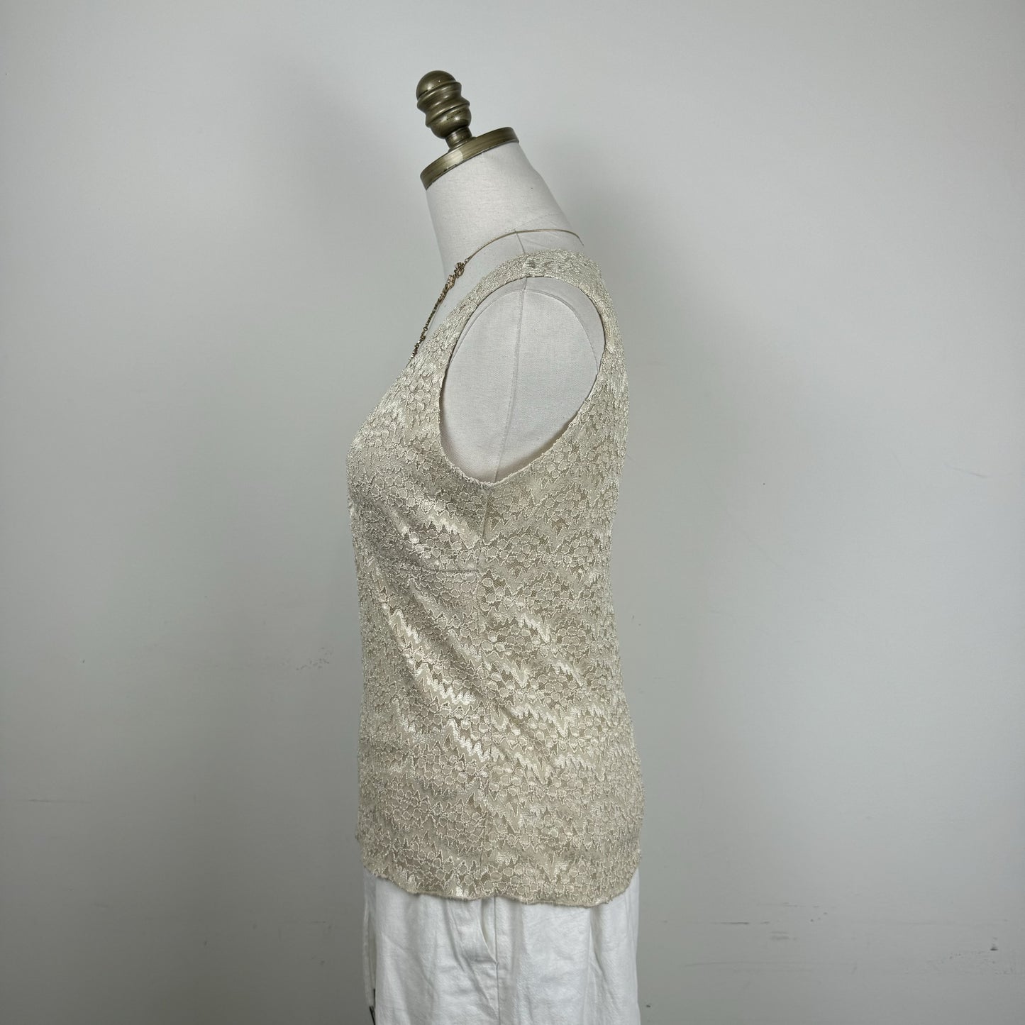 Vintage Beige Lace Sleeveless Wrap Top – view 3