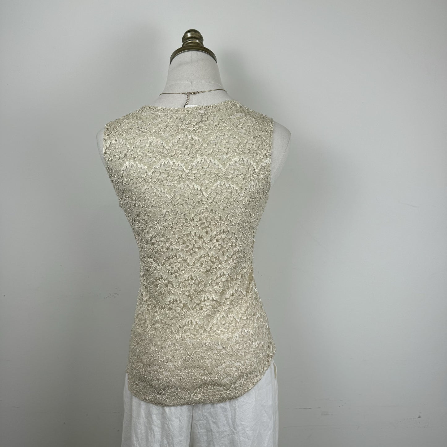 Vintage Beige Lace Sleeveless Wrap Top – view 4