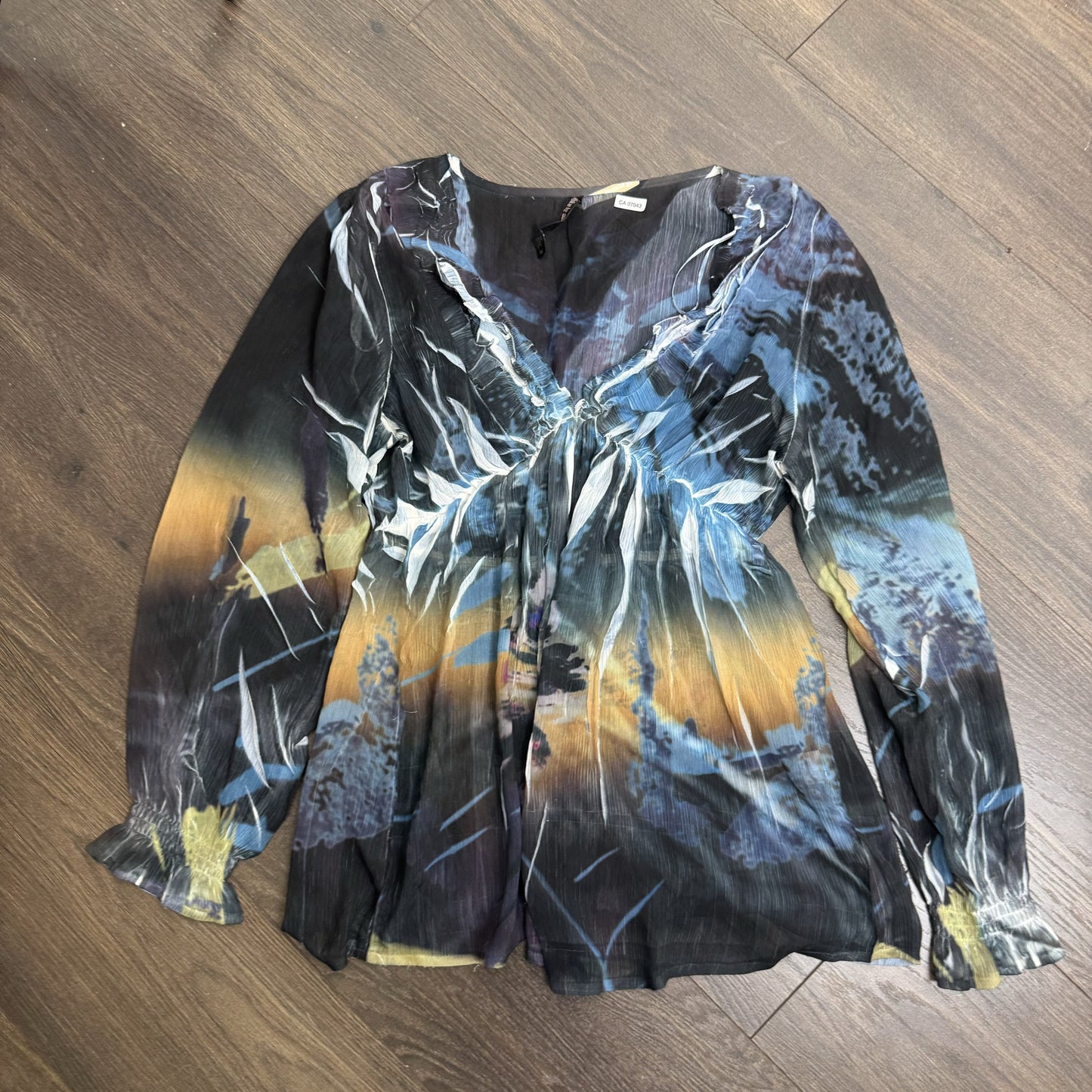 Vintage Mushka by Sienna Abstract Print Chiffon Babydoll Long Sleeve Top – view 7