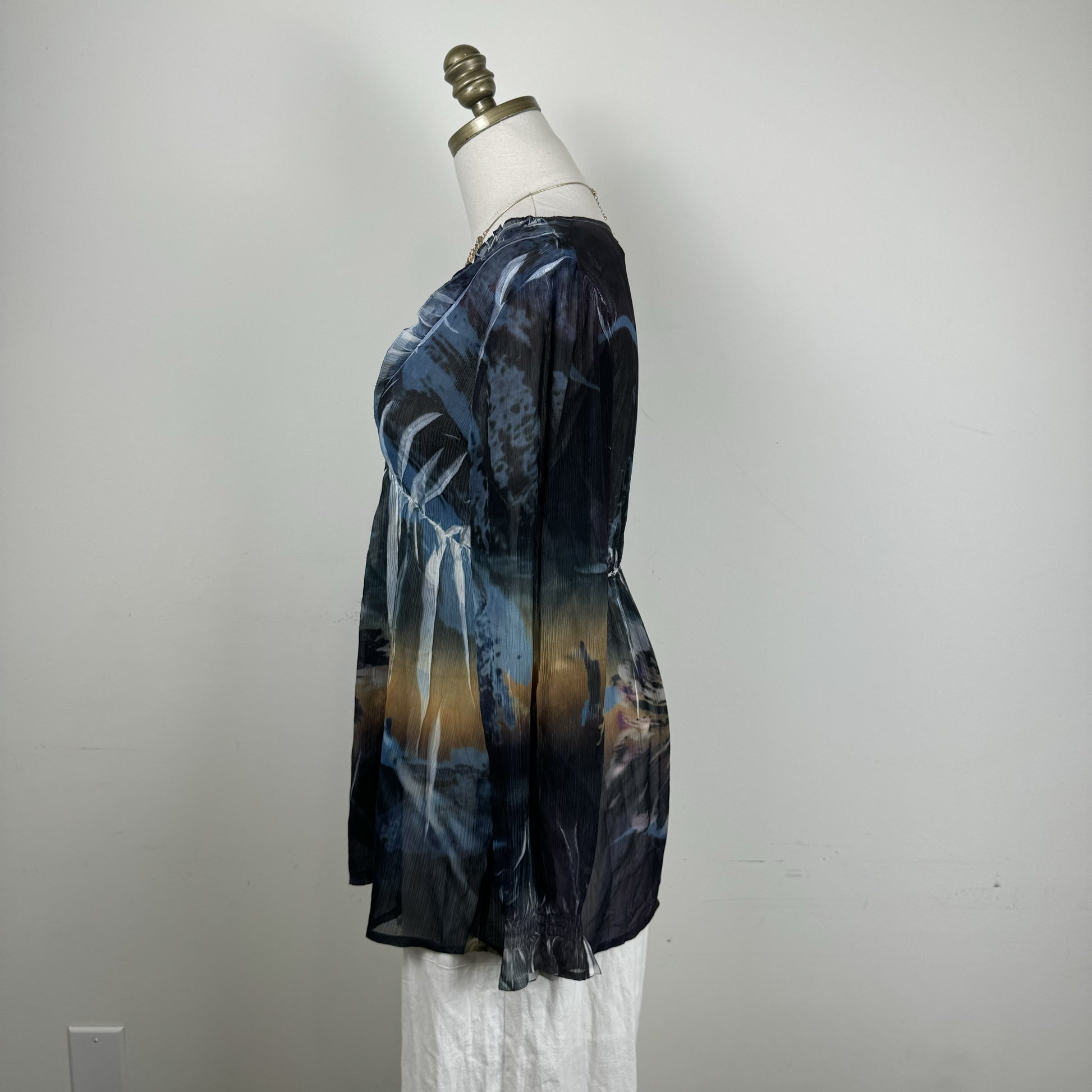Vintage Mushka by Sienna Abstract Print Chiffon Babydoll Long Sleeve Top – view 3