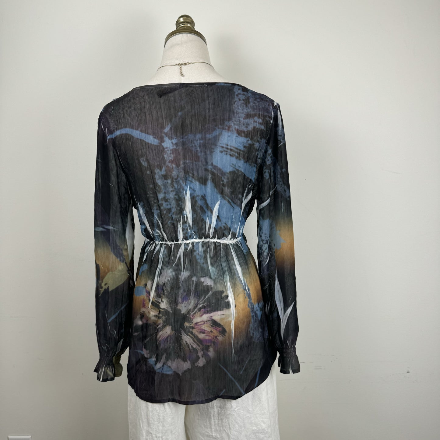 Vintage Mushka by Sienna Abstract Print Chiffon Babydoll Long Sleeve Top – view 4