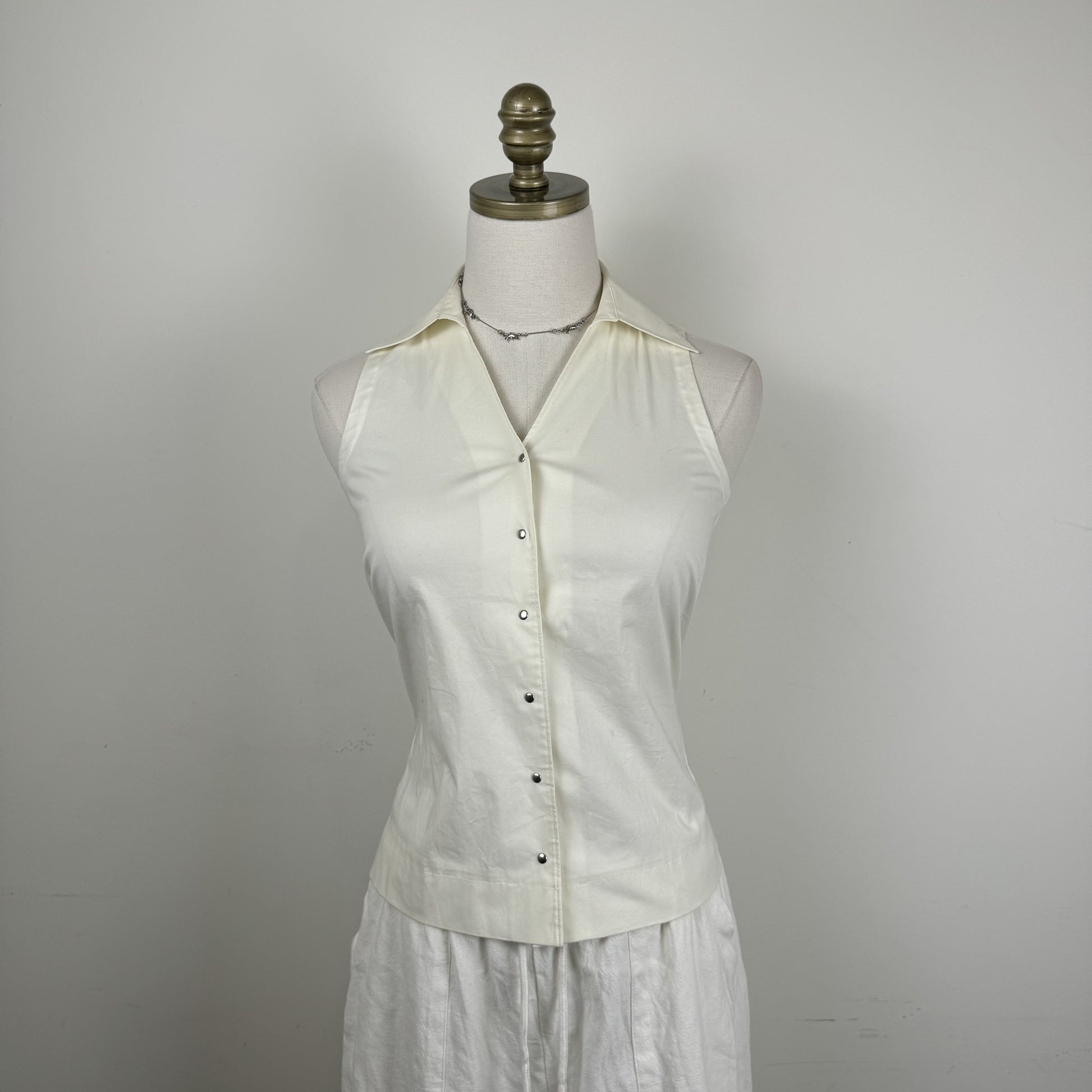Vintage Esprit Cream Cotton Clip-Up Collar Vest