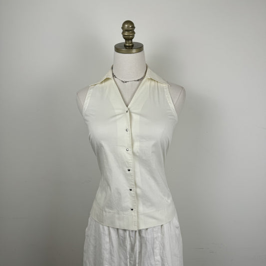 Vintage Esprit Cream Cotton Clip-Up Collar Vest