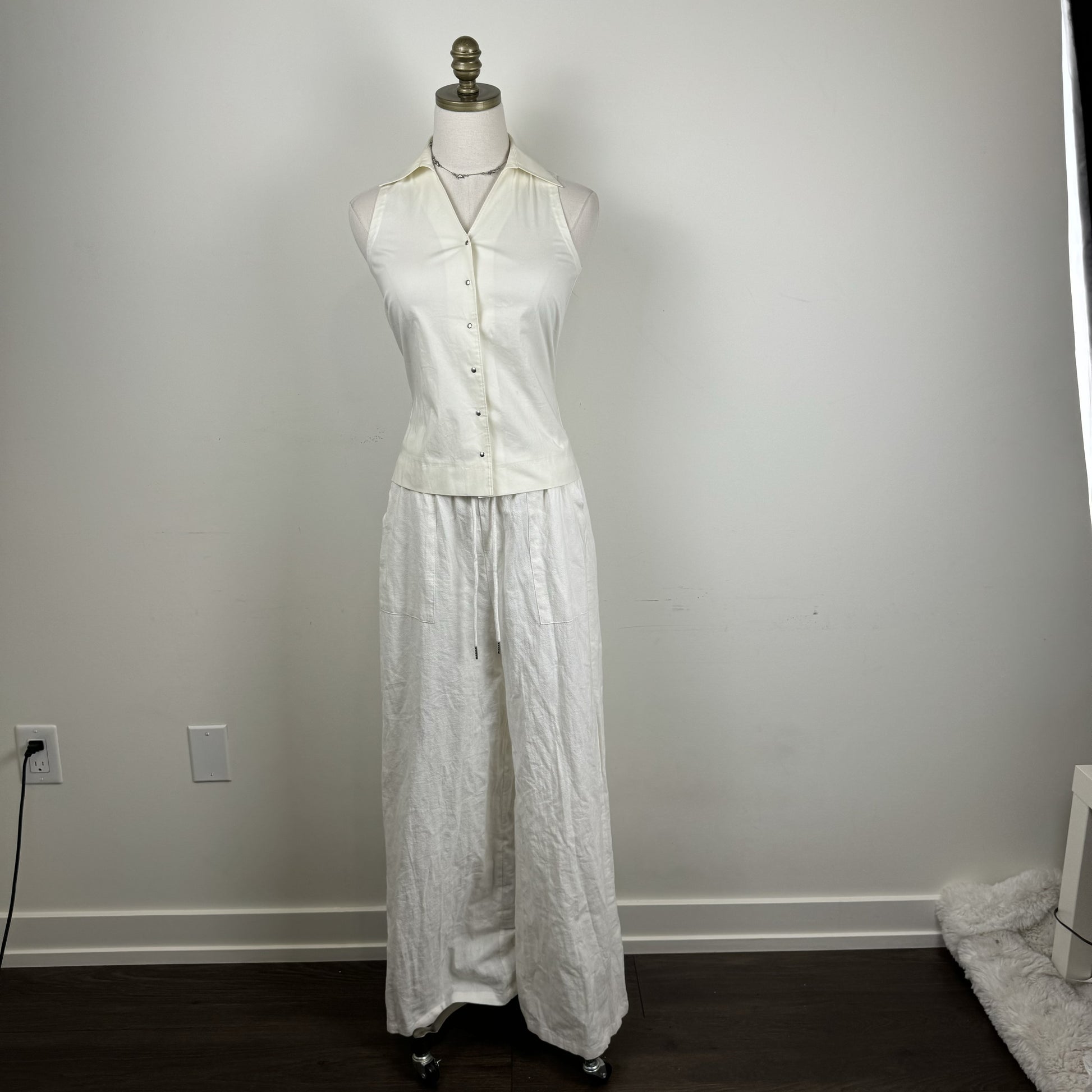 Vintage Esprit Cream Cotton Clip-Up Collar Vest – view 2