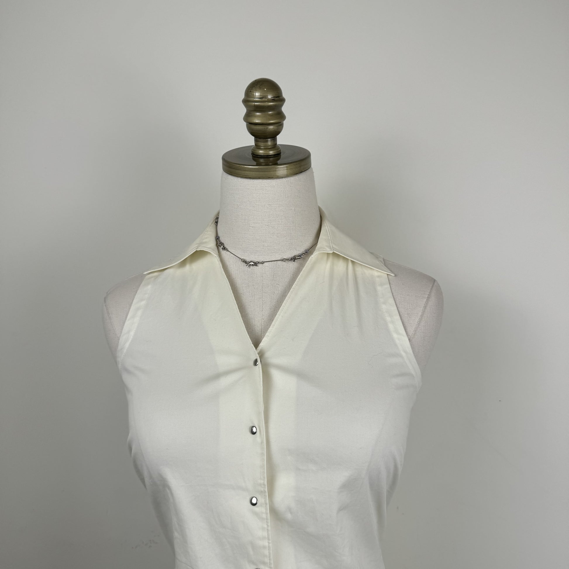 Vintage Esprit Cream Cotton Clip-Up Collar Vest – view 3