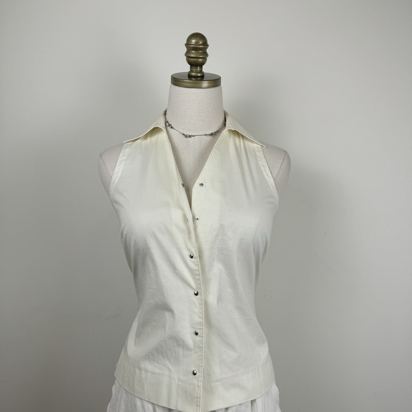 Vintage Esprit Cream Cotton Clip-Up Collar Vest – view 6