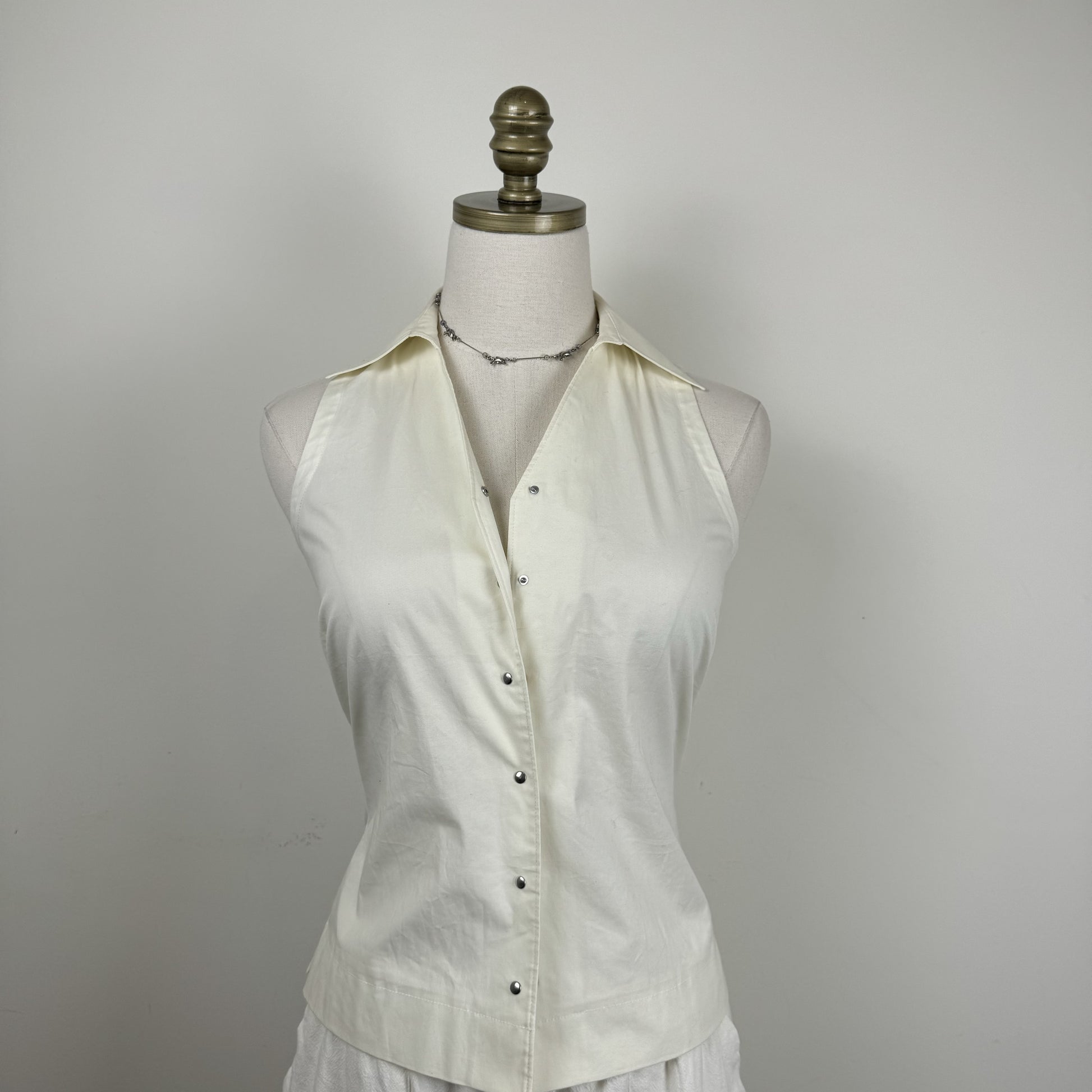 Vintage Esprit Cream Cotton Clip-Up Collar Vest – view 6