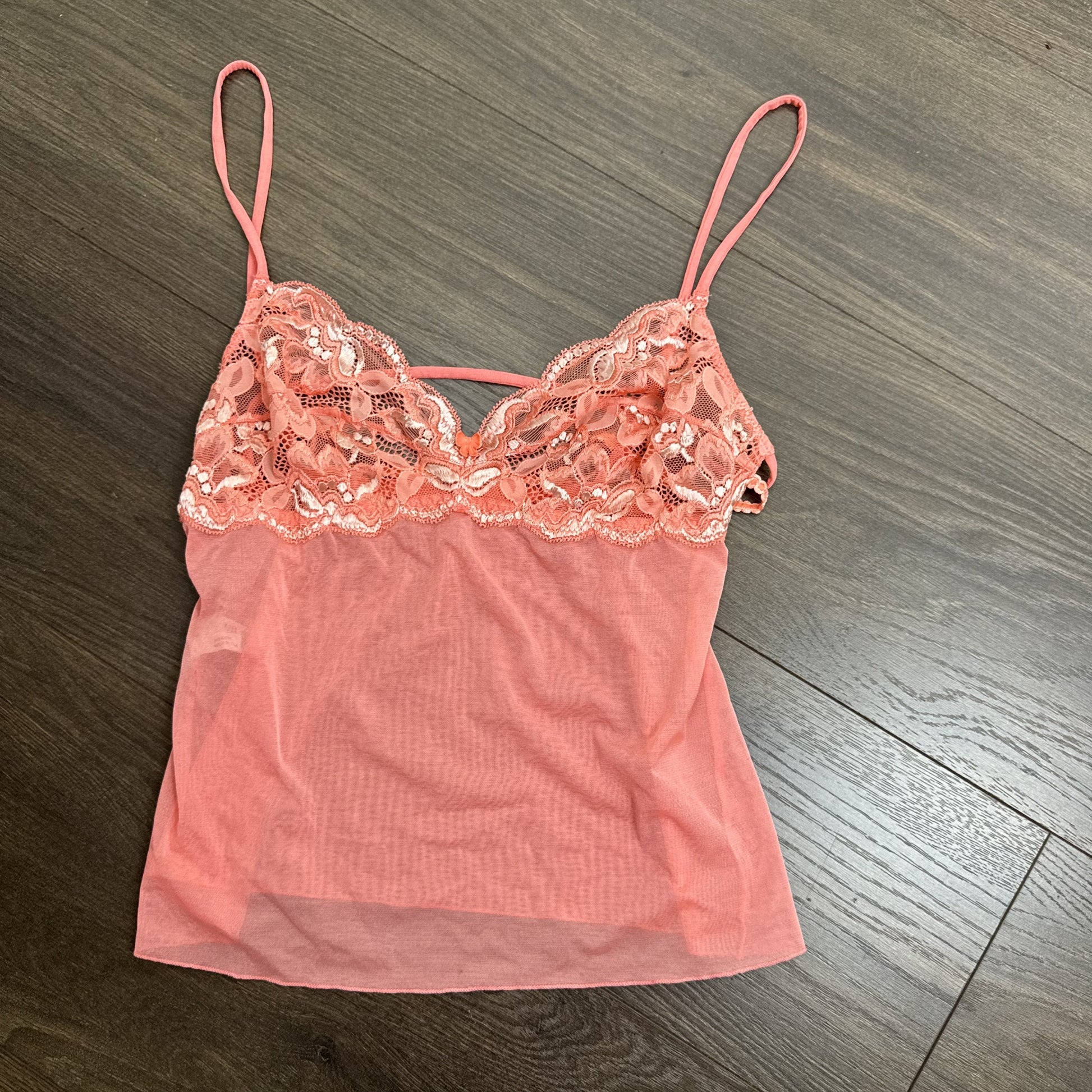 Belfort Coral Pink Lace Mesh Semi Sheer Cami Top Made in Italy – view 11