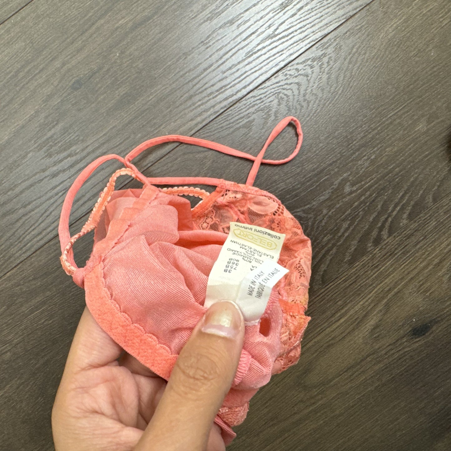 Belfort Coral Pink Lace Mesh Semi Sheer Cami Top Made in Italy – view 6