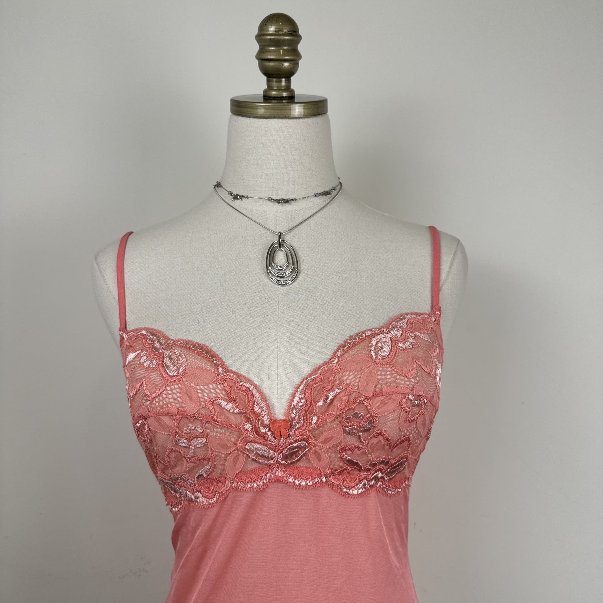Belfort Coral Pink Lace Mesh Semi Sheer Cami Top Made in Italy – view 3