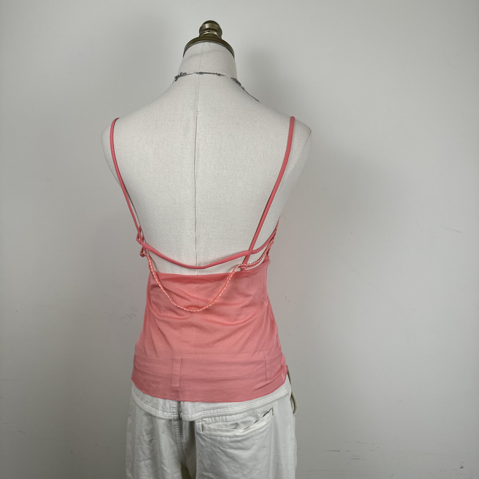 Belfort Coral Pink Lace Mesh Semi Sheer Cami Top Made in Italy – view 5