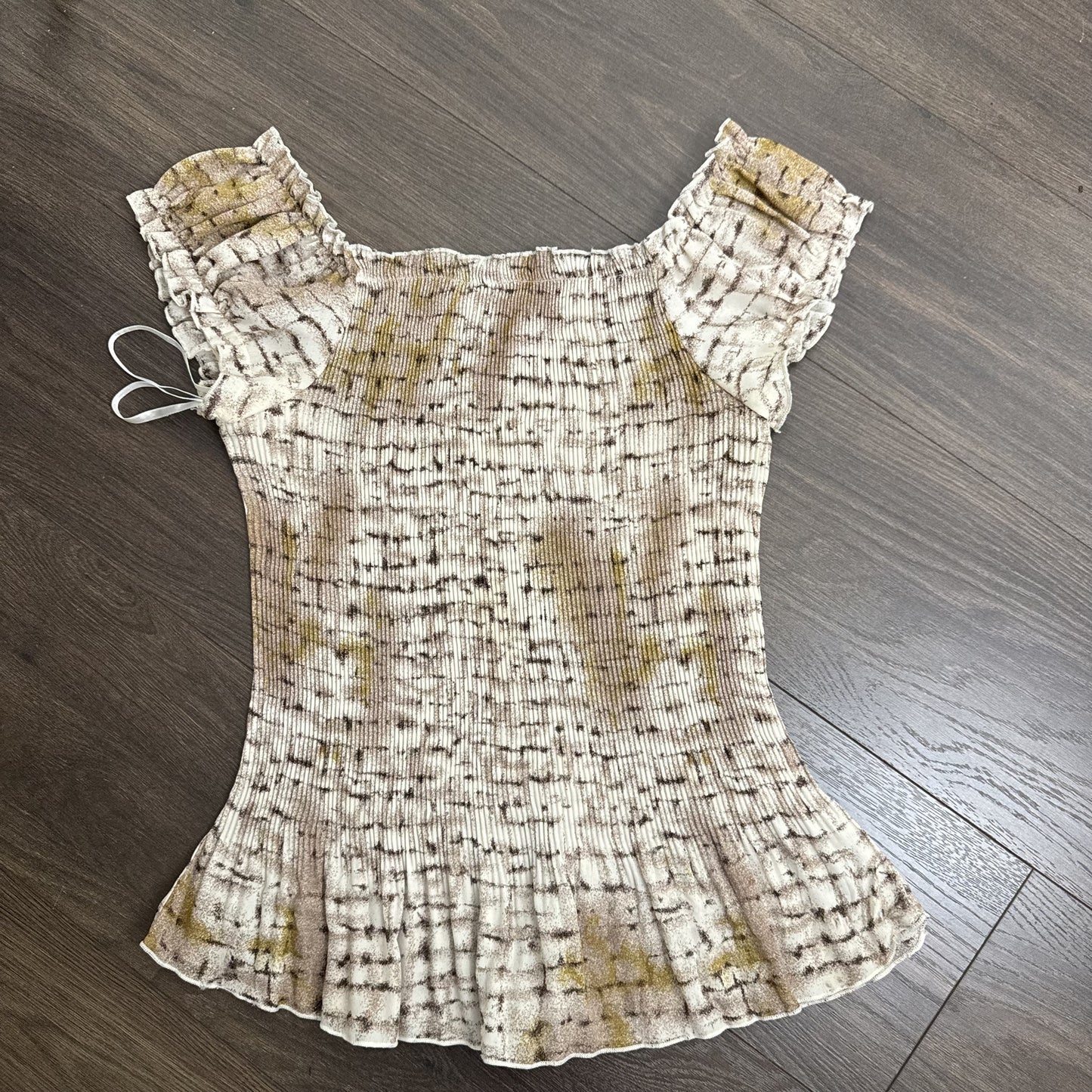 Ethereal Print Semi Sheer Mesh Chiffon Off Shoulder Top – view 8
