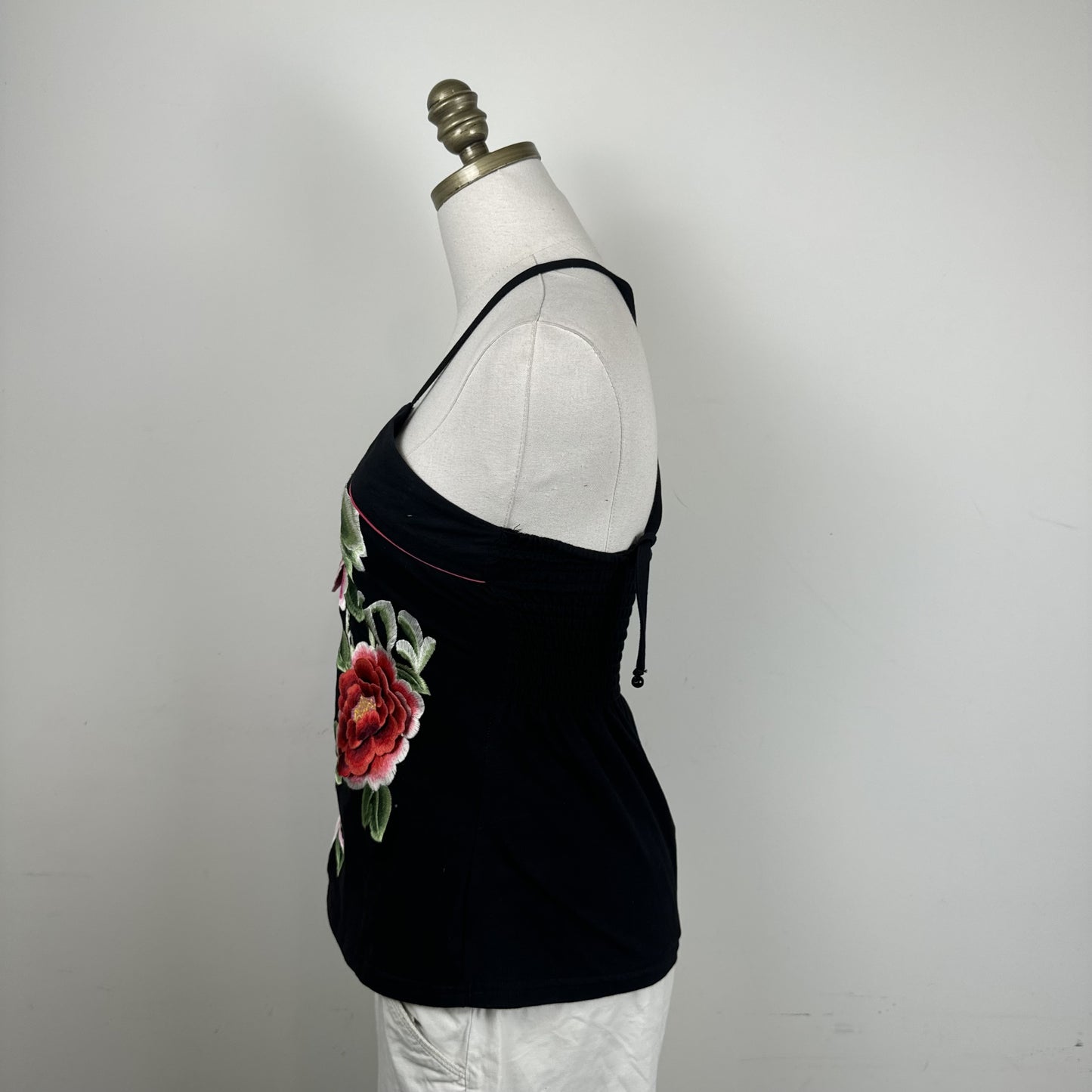 Black Floral Applique Embroidered Halter Tube Top – view 3