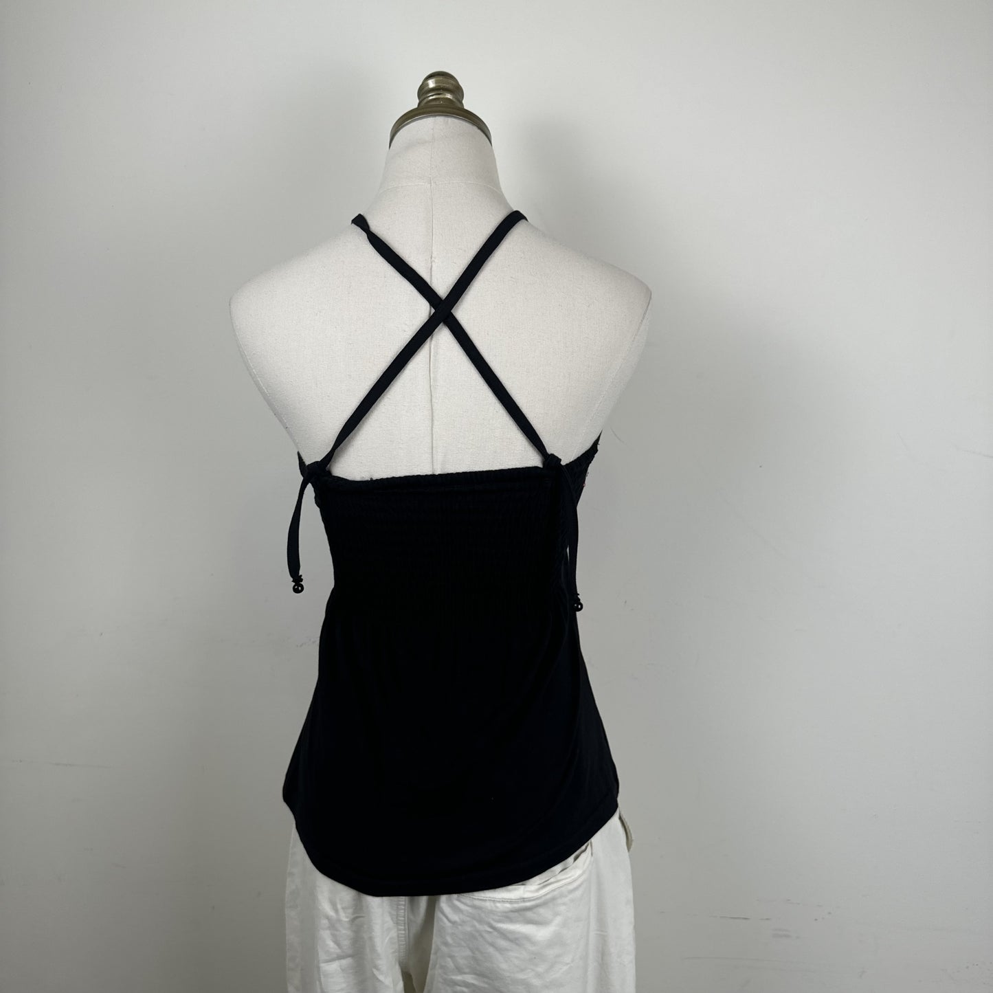 Black Floral Applique Embroidered Halter Tube Top – view 4