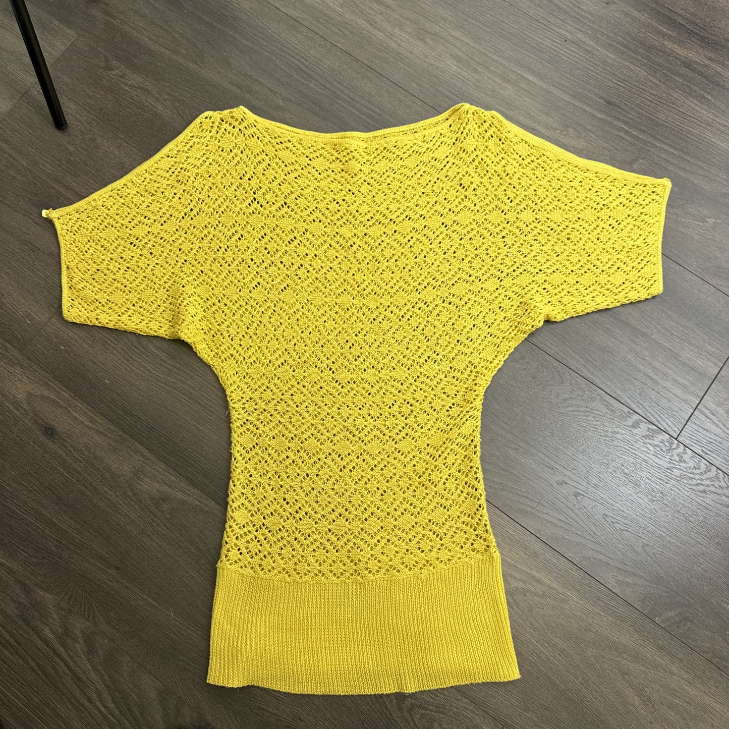 Mustard Yellow Open Knit Off Shoulder Dolman Sweater – view 7