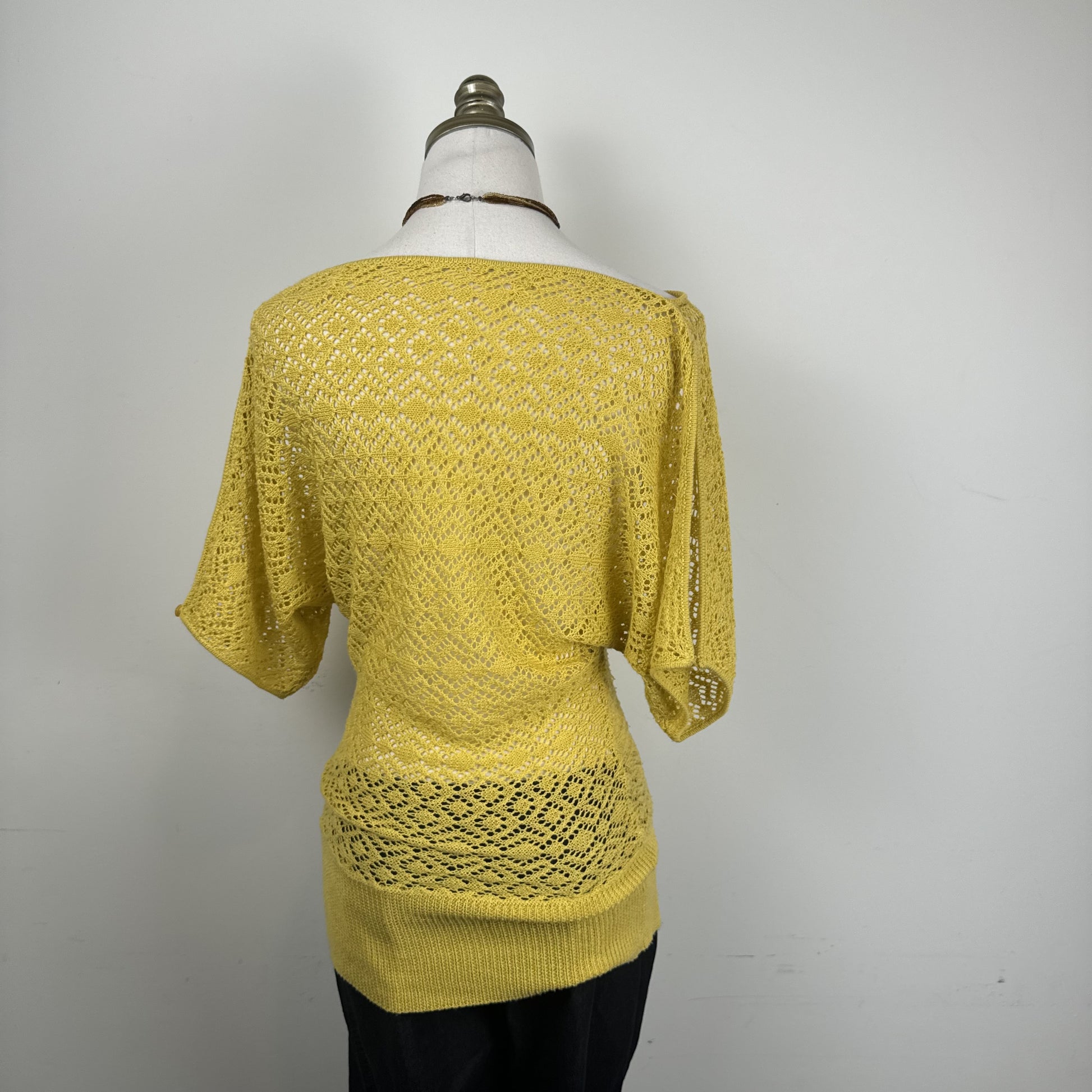 Mustard Yellow Open Knit Off Shoulder Dolman Sweater – view 5