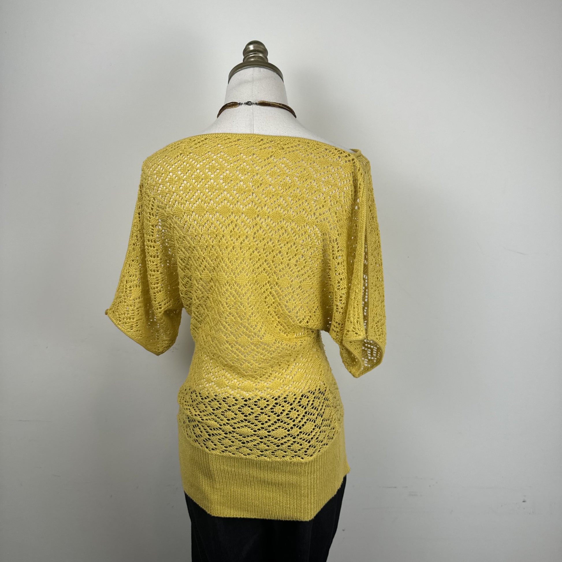 Mustard Yellow Open Knit Off Shoulder Dolman Sweater – view 6