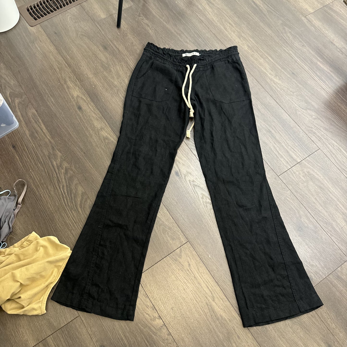 Roxy Black Linen Blend Flared Pants Elasticized Waist – view 7