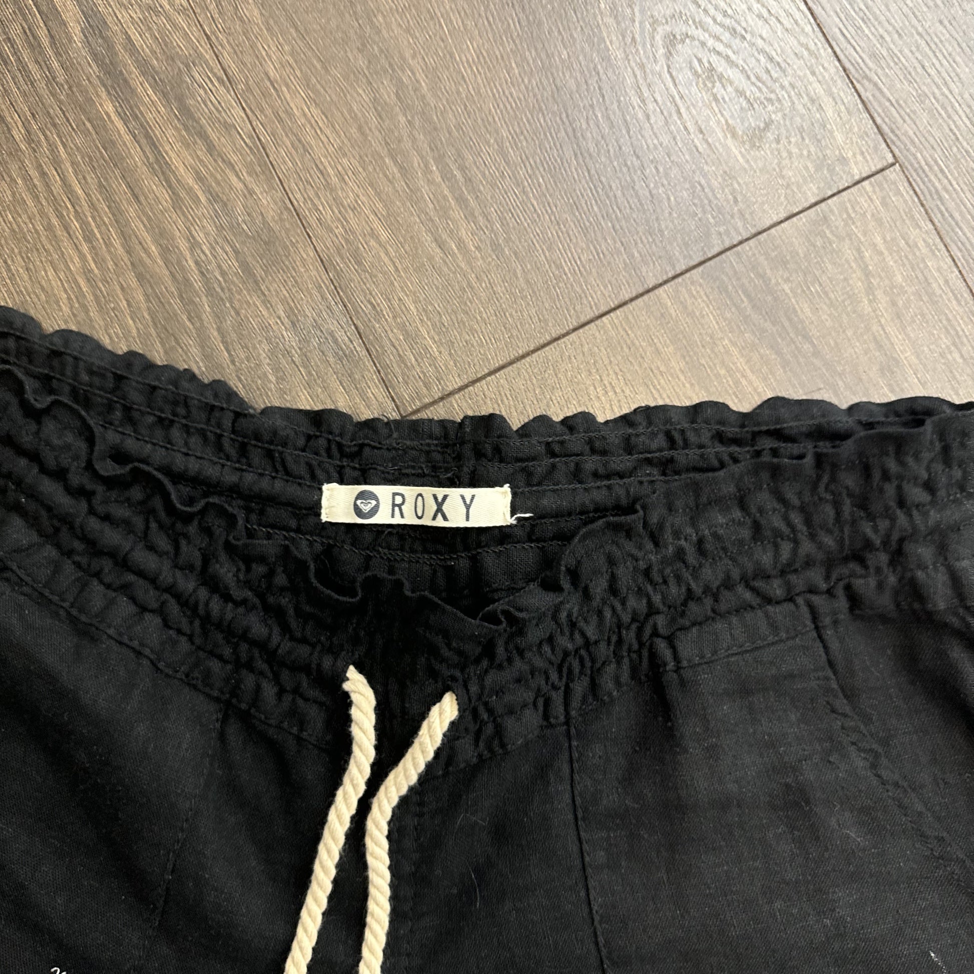 Roxy Black Linen Blend Flared Pants Elasticized Waist – view 5