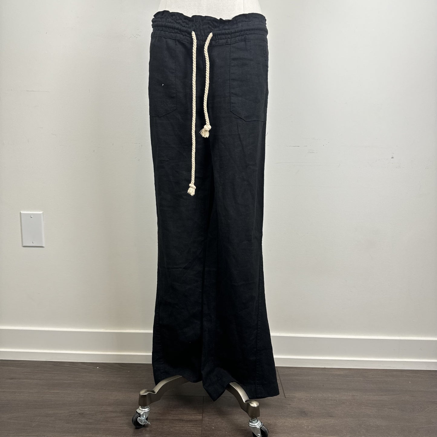 Roxy Black Linen Blend Flared Pants Elasticized Waist