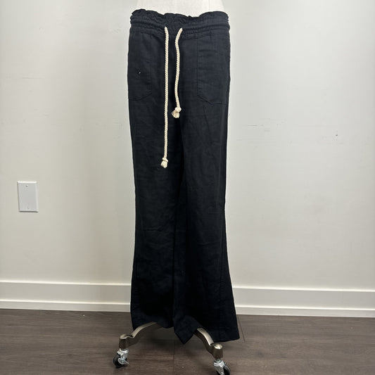 Roxy Black Linen Blend Flared Pants Elasticized Waist