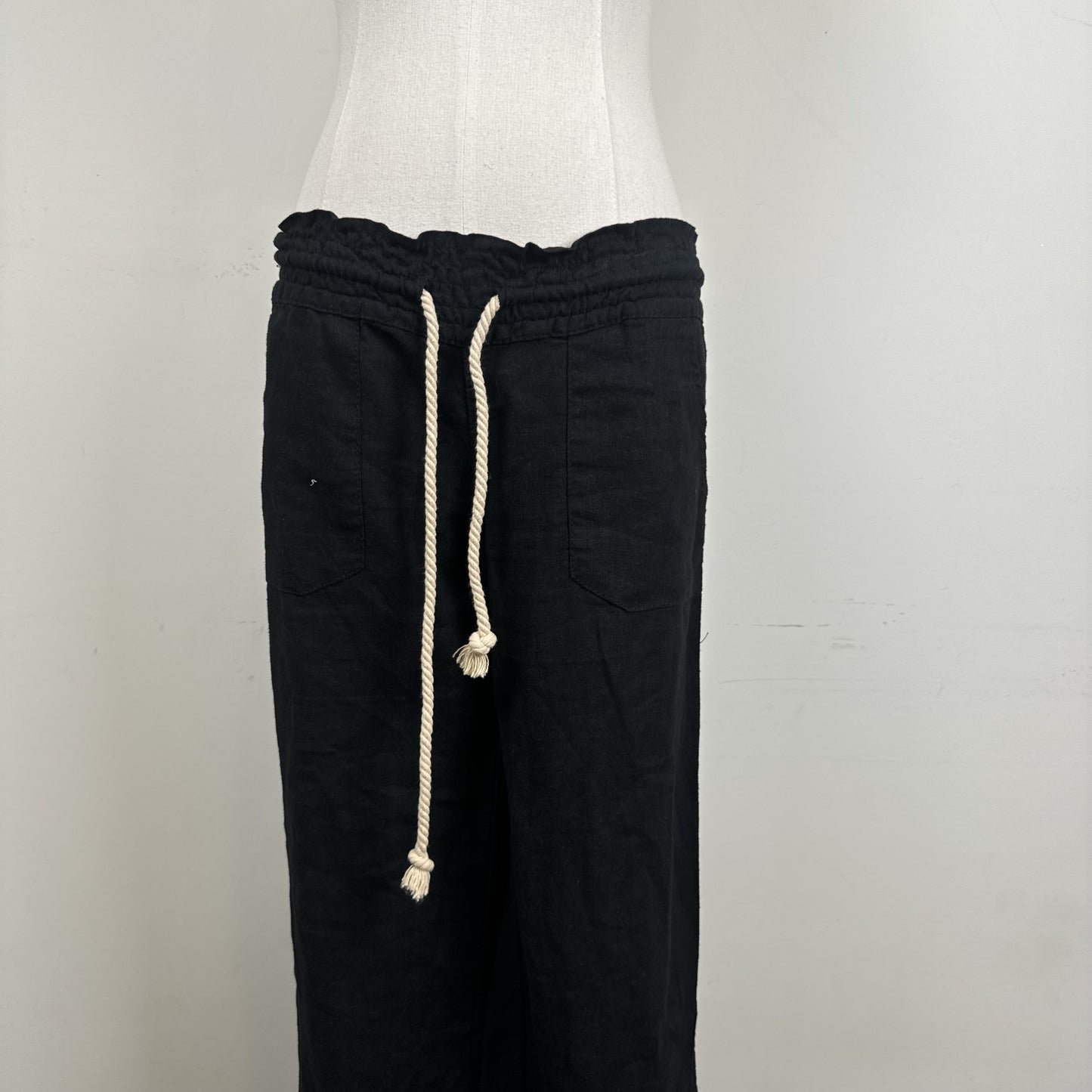 Roxy Black Linen Blend Flared Pants Elasticized Waist – view 3