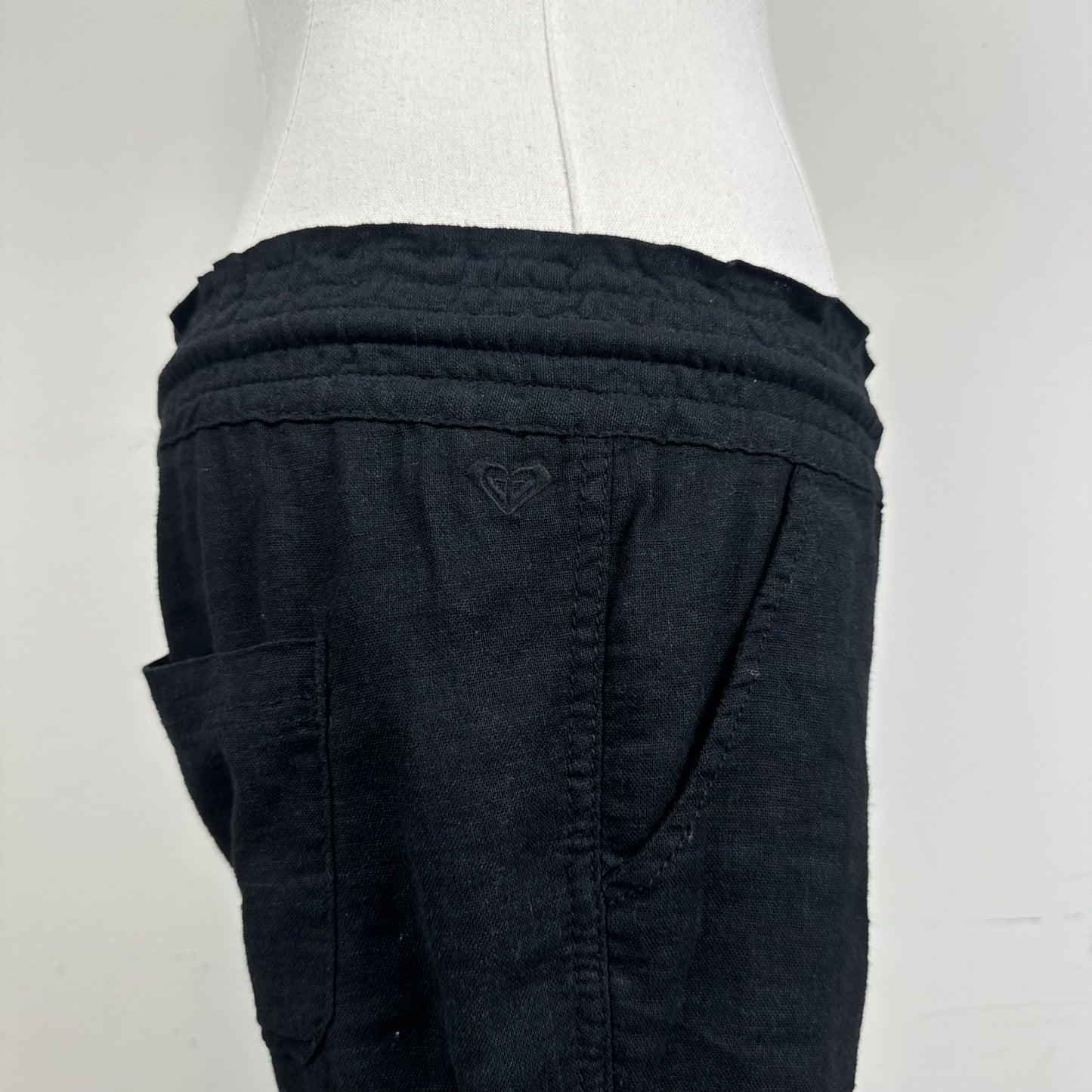 Roxy Black Linen Blend Flared Pants Elasticized Waist – view 6