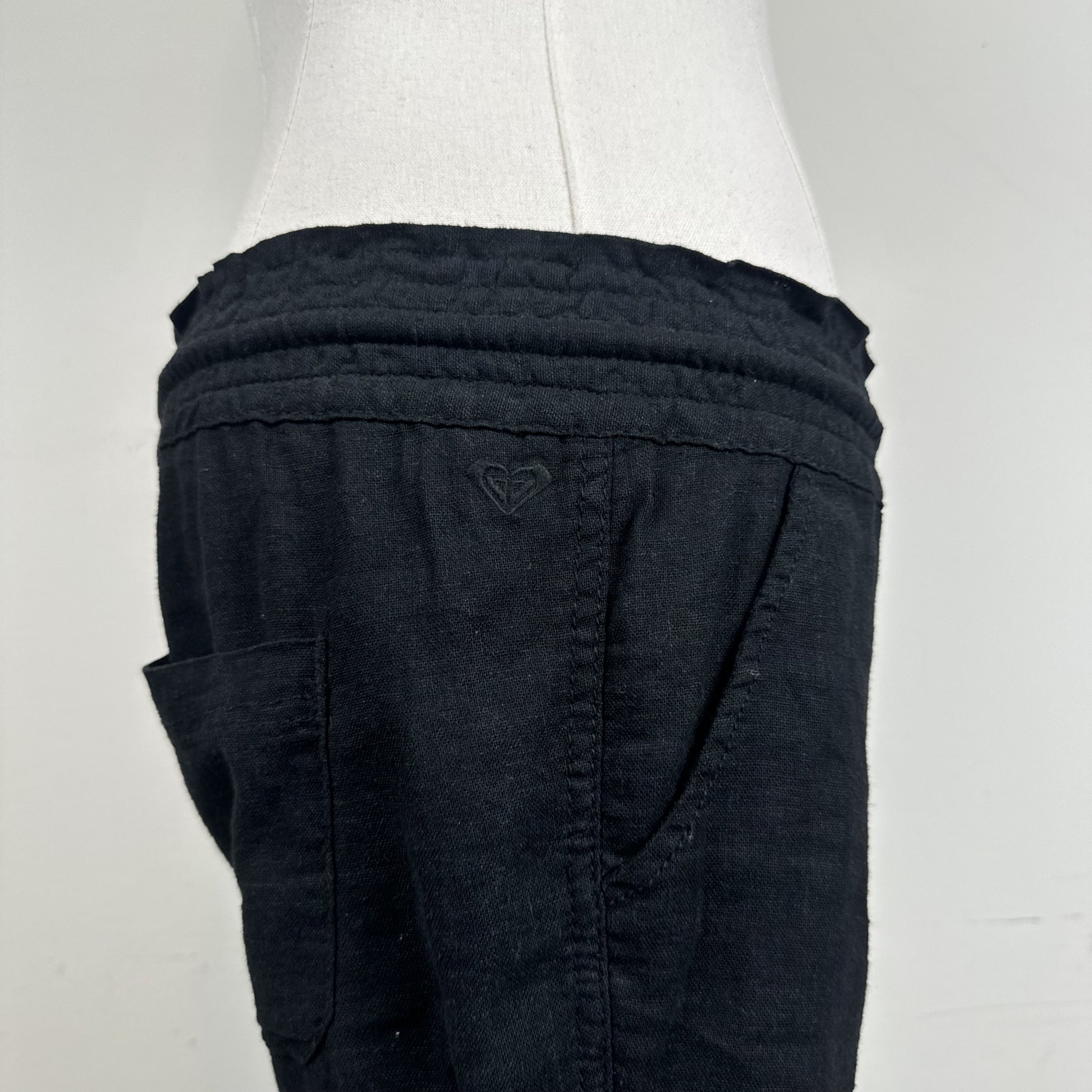Roxy Black Linen Blend Flared Pants Elasticized Waist – view 6