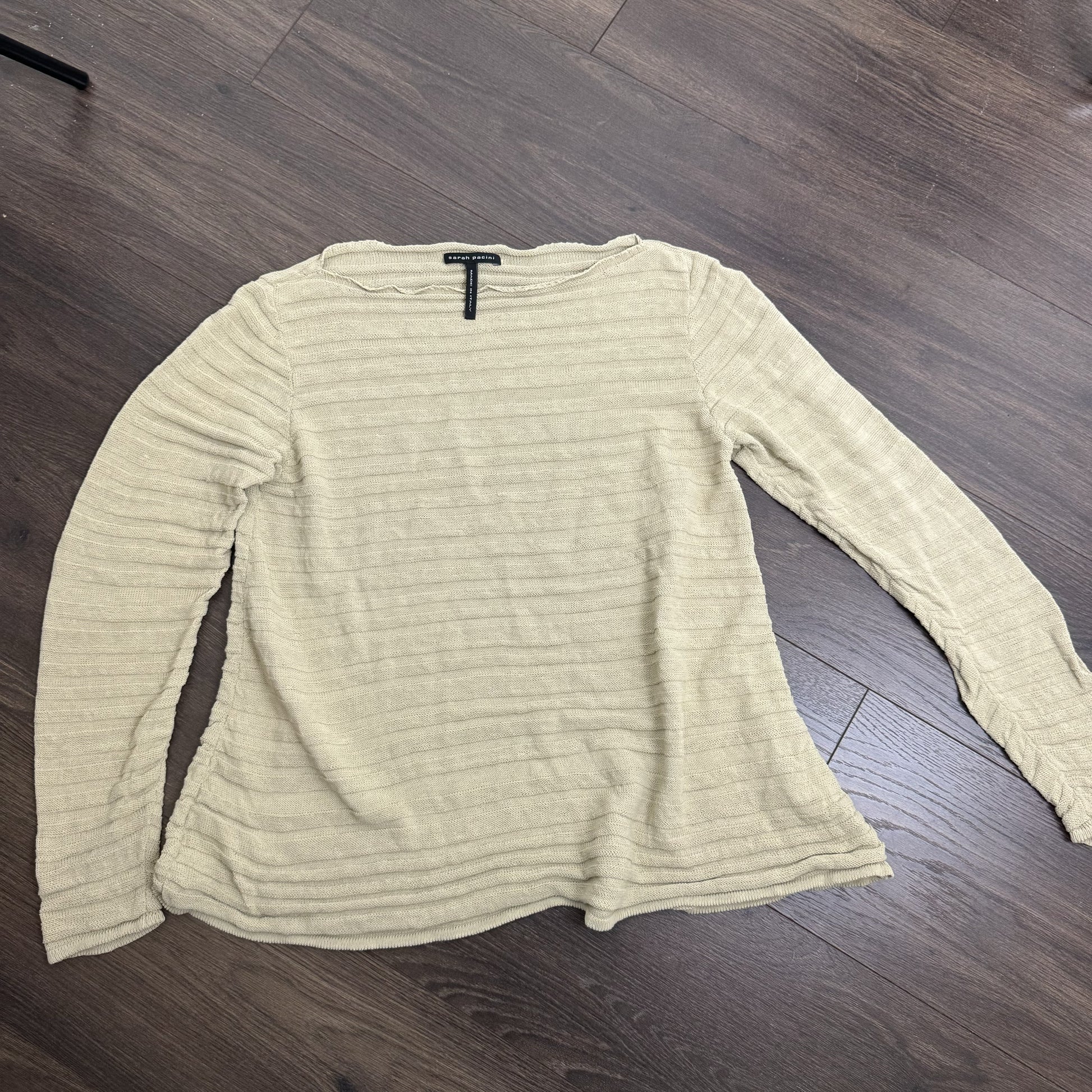 Sarah Pacini Beige Off Shoulder Linen Knit Sweater – view 9