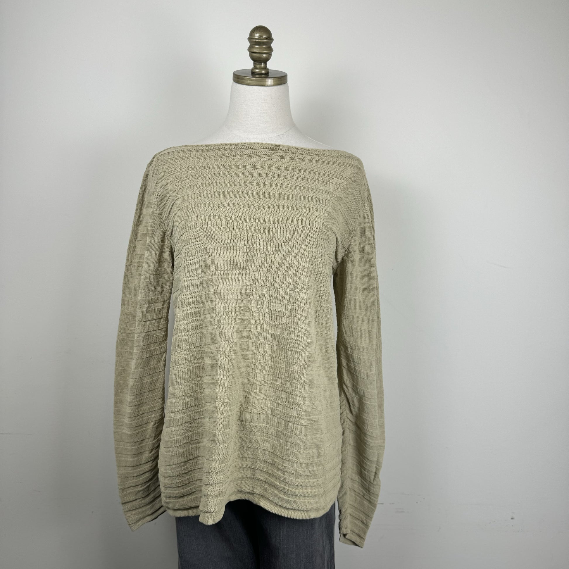 Sarah Pacini Beige Off Shoulder Linen Knit Sweater
