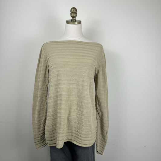 Sarah Pacini Beige Off Shoulder Linen Knit Sweater