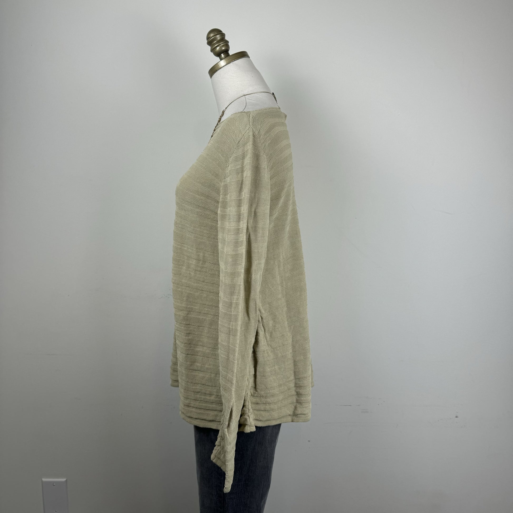 Sarah Pacini Beige Off Shoulder Linen Knit Sweater – view 3