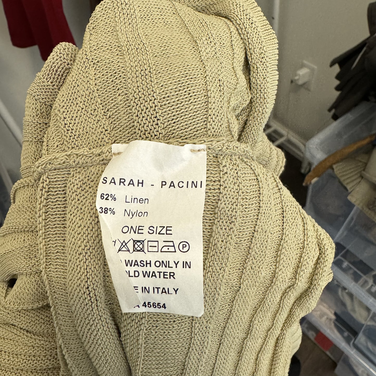 Sarah Pacini Beige Off Shoulder Linen Knit Sweater – view 8