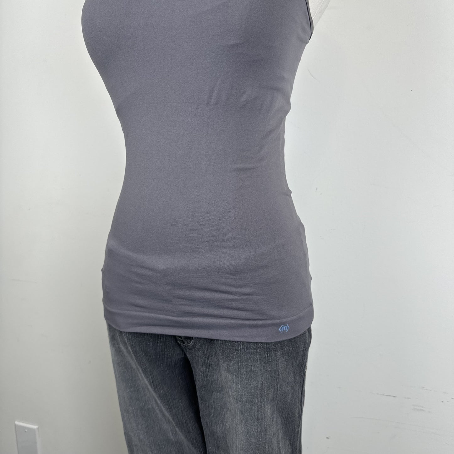 Miel Grey Purple Undertone Fitted Tank Top with Attached Bralette – view 2
