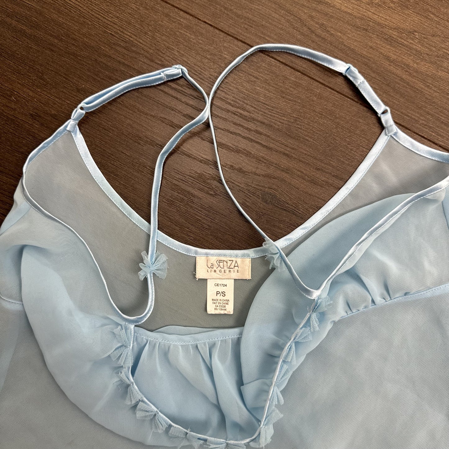 Vintage La Senza Light Blue Sheer Chiffon Mesh Ribbon Cami Top – view 6