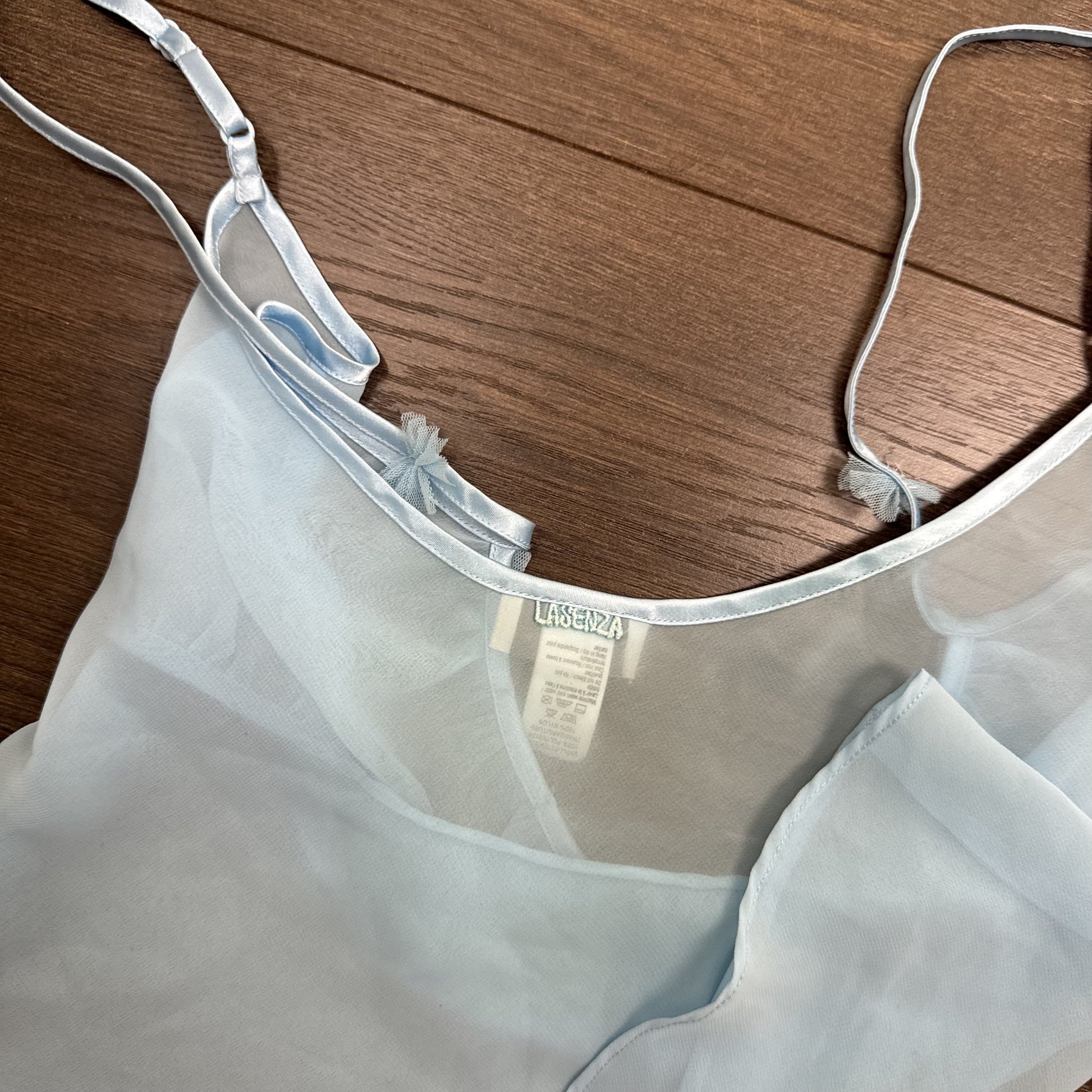 Vintage La Senza Light Blue Sheer Chiffon Mesh Ribbon Cami Top – view 7