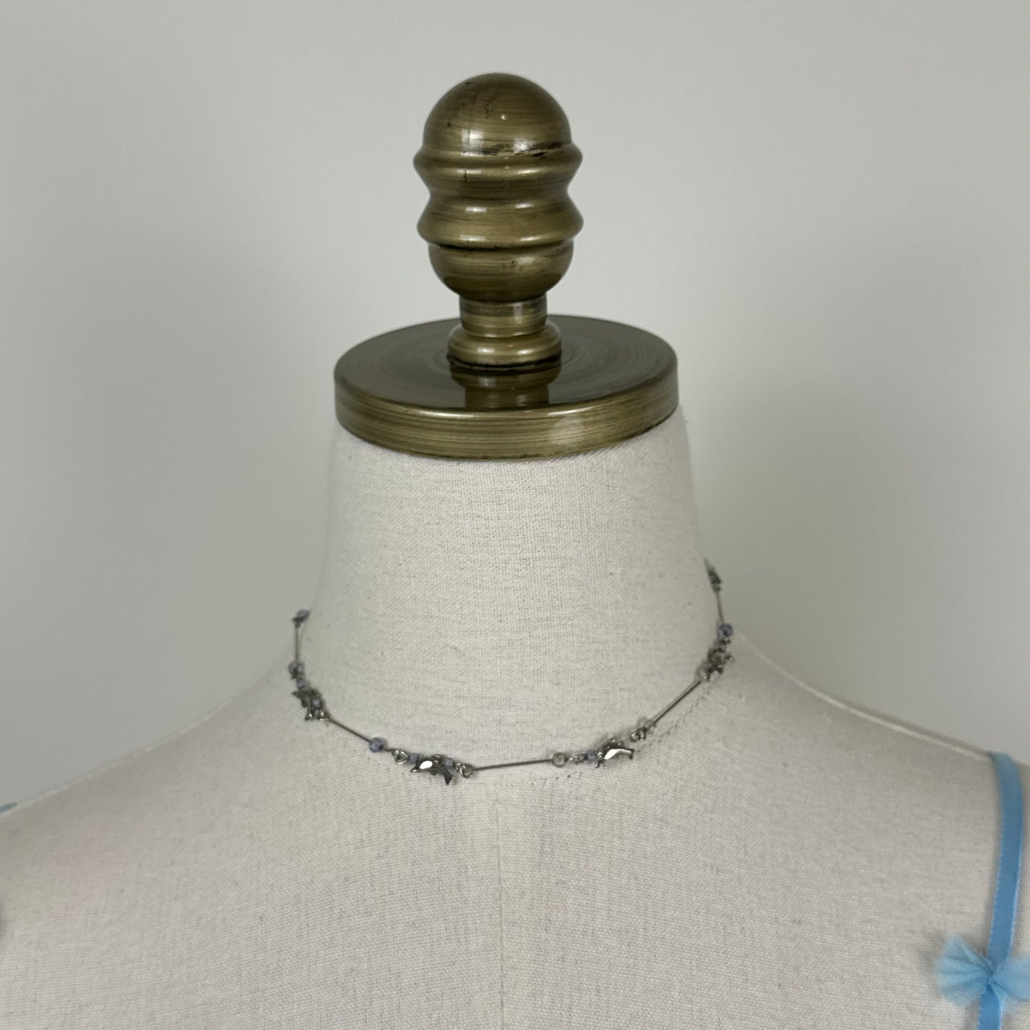 Y2K Beaded Silver Dolphin Choker Necklace