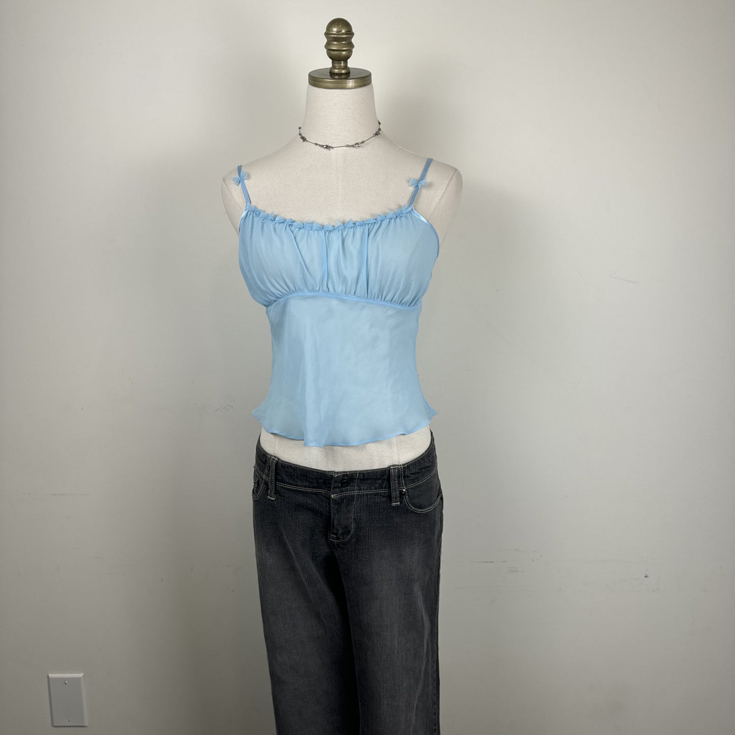 Vintage La Senza Light Blue Sheer Chiffon Mesh Ribbon Cami Top