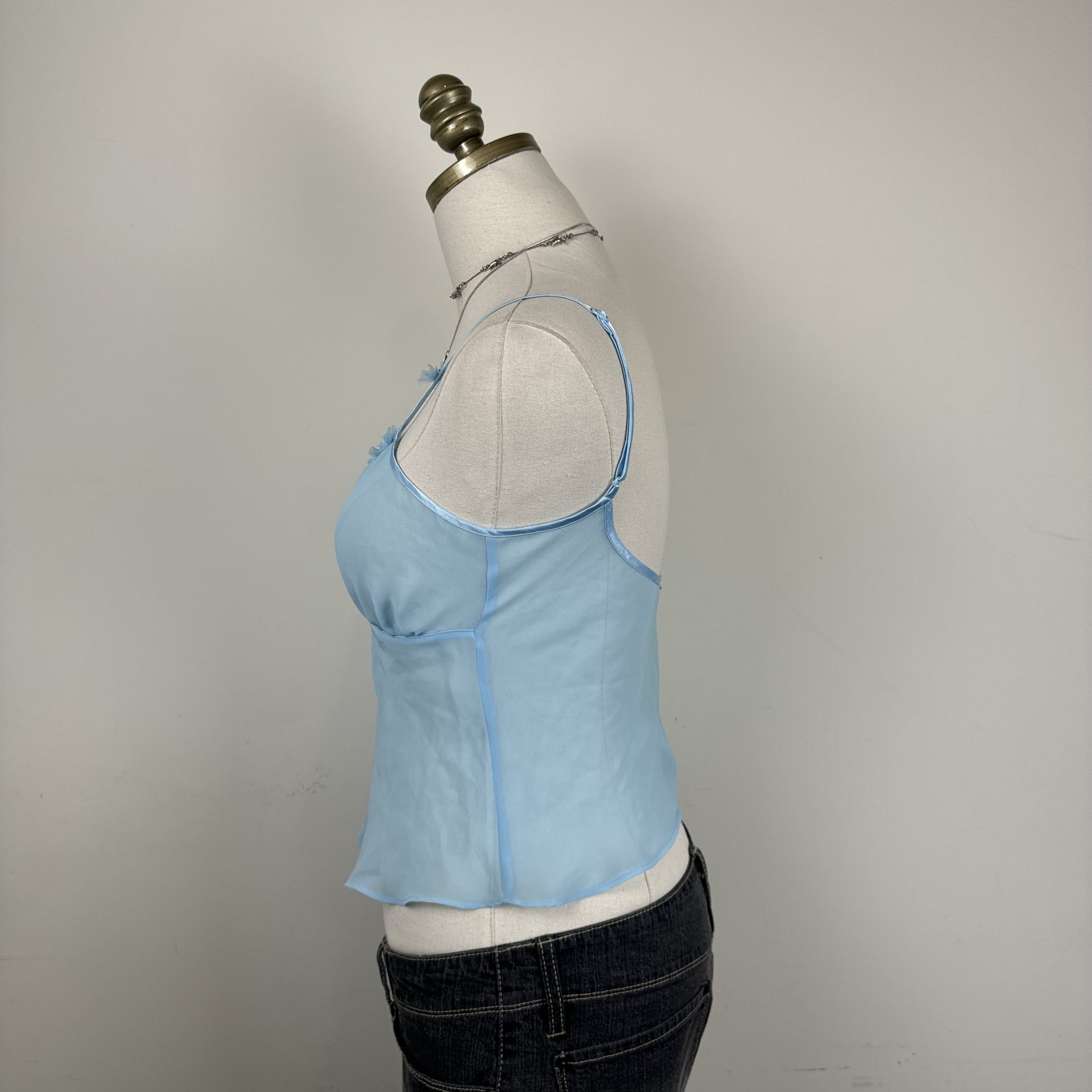 Vintage La Senza Light Blue Sheer Chiffon Mesh Ribbon Cami Top – view 4