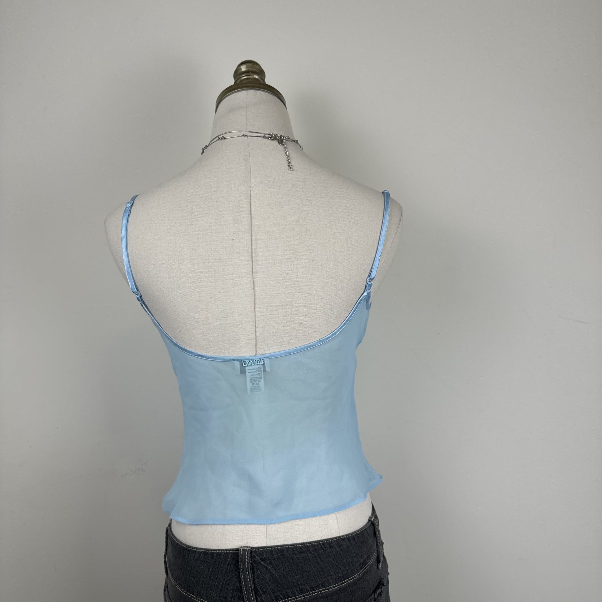 Vintage La Senza Light Blue Sheer Chiffon Mesh Ribbon Cami Top – view 5