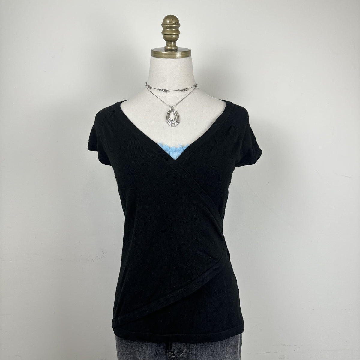 Vintage Smart Set Black Short Sleeve Knit Wrap Top