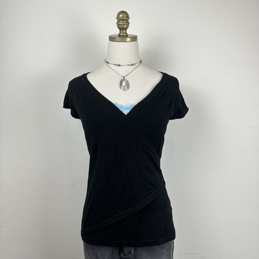Vintage Smart Set Black Short Sleeve Knit Wrap Top