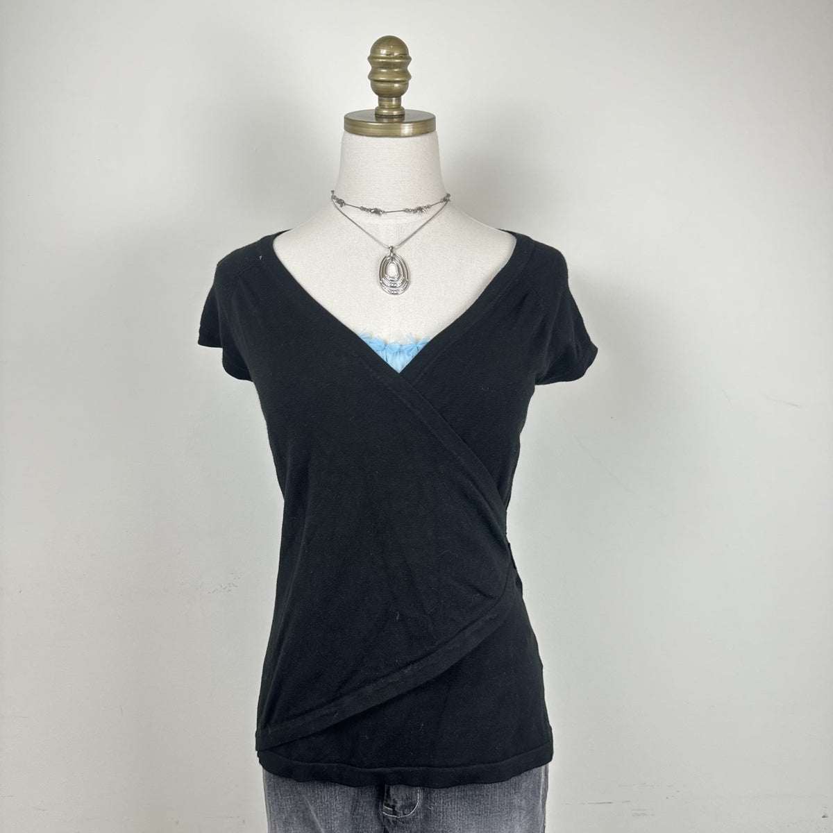 Vintage Smart Set Black Short Sleeve Knit Wrap Top – view 2